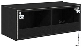 Estante de TV vidaXL com Luzes LED Preto Carvalho 80x35x31 cm