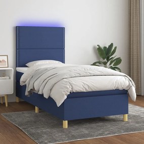 Cama box spring c/ colchão e LED 80x200 cm tecido azul