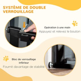 Barreira de segurança para animais de estimação com fecho automático de dupla bloqueio, largura 75-103 cm, preta
