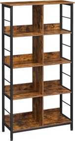 Estante de livros de 4 andares com 8 compartimentos 33 x 80 x 149 cm castanho vintage-preto