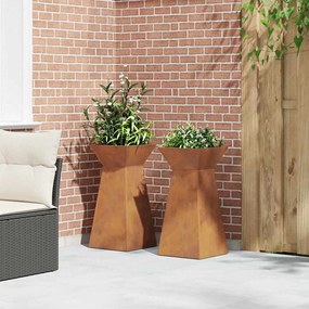 Vasos de pilar de jardim da , 2 peças com tigela de 35x35x73 cm em aço