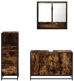3 pcs conjunto de móveis WC madeira processada carvalho fumado