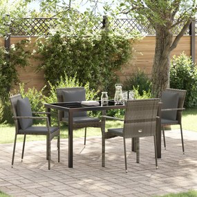 vidaXL Conjunto de Jantar de Jardim 5 Peças com Almofadas Cinza Ratan Poliéster