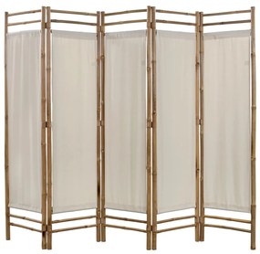 vidaXL Biombo com 5 painéis dobráveis bambu e lona 200 cm