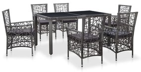 vidaXL 7 pcs conjunto de jantar para exterior vime PE cinzento