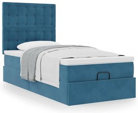 Estrutura de cama otomana com colchões azul escuro veludo