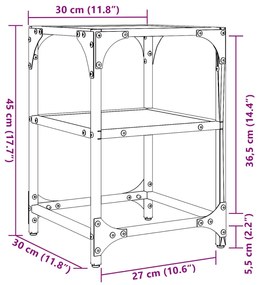 Mesa de centro c/ tampo em vidro transparente 30x30x45 cm aço