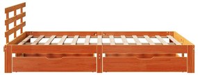Estrutura cama c/ gavetas 140x200 cm pinho maciço castanho-mel