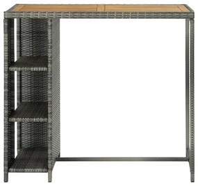 Mesa de bar com prateleiras 120x60x110 cm vime PE cinzento