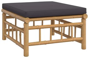 3pcs conj. lounge de jardim bambu c/ almofadões cinzento-escuro