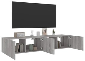Móveis de parede para TV com luzes LED 2 pcs cinzento sonoma