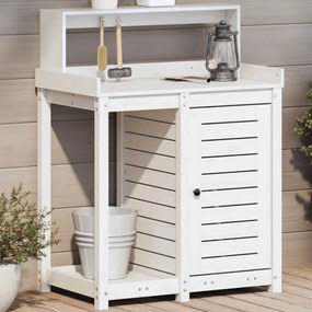 vidaXL Mesa de jardinagem com prateleiras madeira pinho maciça branco