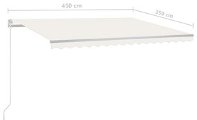 Toldo retrátil manual com luzes LED 4,5x3,5 m cor creme