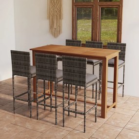 7 pcs conjunto de bar para jardim com almofadões cinzento