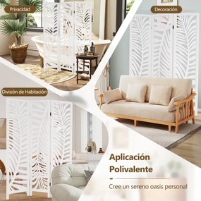 Biombo dobrável de 3 painéis 121 x 170 cm para quarto em madeira de paulownia, tela de privacidade com padrões requintados branco