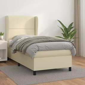 vidaXL Cama com molas/colchão 90x200 cm couro artificial cor creme