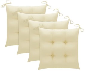 Cadeiras de jardim c/ almofadões branco nata 4 pcs teca maciça