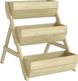 Outsunny Canteiro elevado vertical com 3 níveis, canteiro vertical em madeira, caixa para flores com 3 vasos, orifícios de drenagem Verde | Aosom Portugal