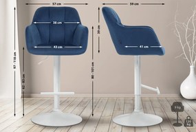 Banco de bar Natoma em veludo com estrutura branca 97-118 x 57 x 59 cm Azul