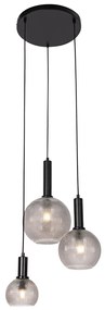 Candeeiro de suspensão design preto com vidro fumê 3 luzes - Chico Design