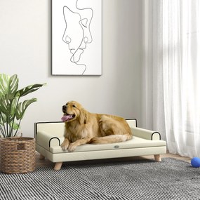 Sofá para cães e gatos com design escandinavo 100 x 62 x 32 cm, almofada macia removível e pés em madeira maciça bege