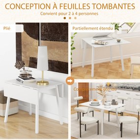 Mesa de cozinha dobrável 110 x 86 x 75 cm (CADEIRAS NÃO INCLUIDAS), mesa de jantar dobrável com tampo rebatível em madeira para 2 a 4 pessoas, branca