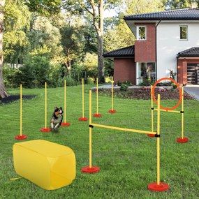 Conjunto de treinamento para cães com 4 obstáculos ajustáveis ​​com bolsa amarela