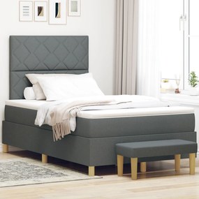 Cama Box Spring com Colchão e Banco Cinza Escuro 120x200 cm Tecido