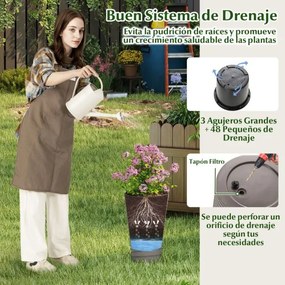 Conjunto de 2 vasos decorativos de 45 cm com cubo interior em plástico, orifícios de drenagem e 2 alças práticas com textura em espiral para jardim Ca