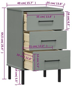 Mesa cabeceira c/ pernas de metal OSLO pinho maciço cinzento