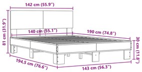 Estrutura cama 140x190 cm derivados de madeira/metal