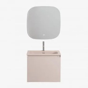 Conjunto De Móveis De Banheiro Em Madeira Macrae Com Pia Integrada Crema Linho & Quadrado Led E Anti-embaciamento 75x75 Cm Riben & - Sklum