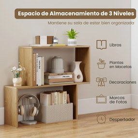 Estante para livros 80 × 22 × 70 cm de 2 níveis com espaço de armazenamento Natural
