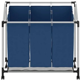Separador de roupa suja com 3 sacos aço azul