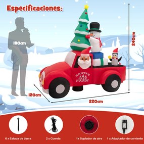 Pai Natal insuflável conduzindo um carro com LED e ventilador Decoração de Natal insuflável para uso interno e externo