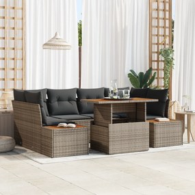 Conjunto de Sofás de Jardim de 6 peças com Almofadas de Rattan PE Cinza