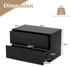 Armario de arrumação empilhável de 2 gavetas sala de estar Escritório de estudo Preto