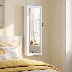 Armário suspenso para joias com espelho para montagem na parede 37 x 10 x 120 cm Branco + Bege