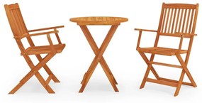 vidaXL 3 pcs conj. jantar exterior dobrável madeira eucalipto maciça