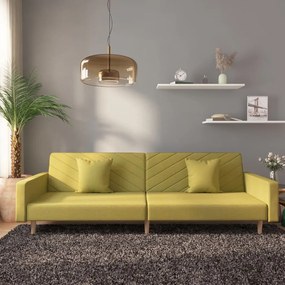 vidaXL Sofá-cama 2 lugares com duas almofadas tecido verde