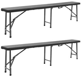 Bancos de jardim dobráveis 2 pcs 180 cm PEAD preto