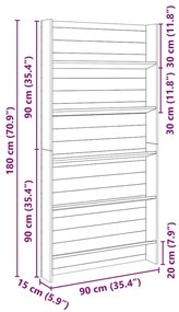 Suporte para plantas de jardim 5 andares 90x15x180 cm em madeira de pi