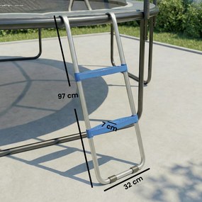 Escada para trampolim com 2 degraus largos e gancho universal, estrutura em aço galvanizado, capacidade de carga de 150 kg, 97 x 32 x 7 cm, azul