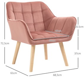 Poltrona Moderna Poltrona de Leitura Estofada em Veludo com Assento Amplo Pés em Madeira  67x61,5x71 cm Rosa