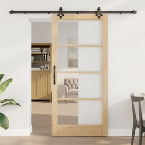 Porta Deslizante vidaXL com Conjunto de Hardware 93x202 cm Madeira Sól