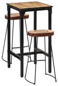 vidaXL 3 pcs conj. de bar madeira de mangueira áspera maciça e metal