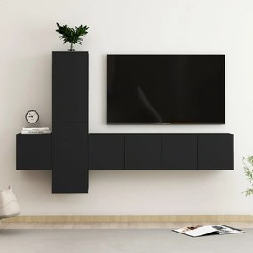 vidaXL 5 pcs conjunto de móveis de TV derivados de madeira preto