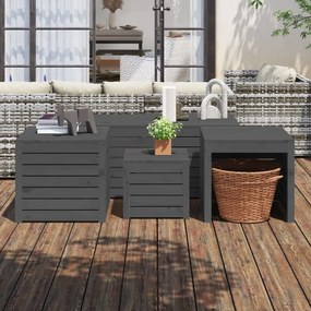 vidaXL 4 pcs conjunto de caixas de jardim pinho maciço cinzento