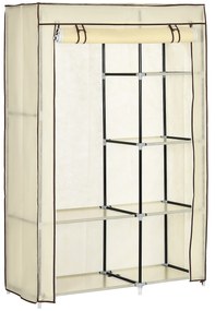 HOMCOM Roupeiro de Tecido Dobrável com 6 Prateleiras e 1 Barra de Pendurar para Dormitório Vestidor 103x43x162,5cm Creme