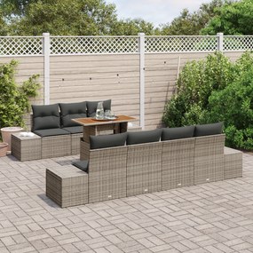 Conjunto de Sofá de Jardim de 8 Peças com Almofadas Cinzas de Rattan
